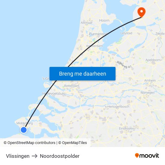 Vlissingen to Noordoostpolder map