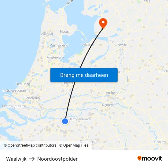 Waalwijk to Noordoostpolder map