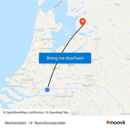 Werkendam to Noordoostpolder map