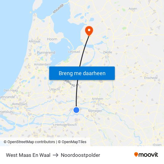 West Maas En Waal to Noordoostpolder map