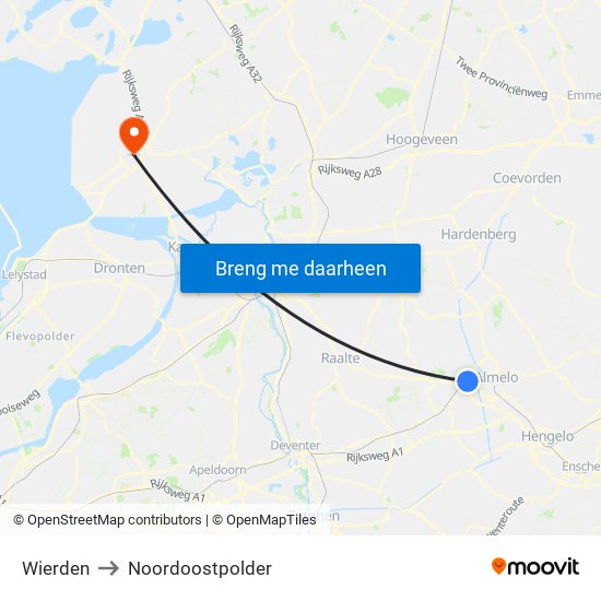 Wierden to Noordoostpolder map