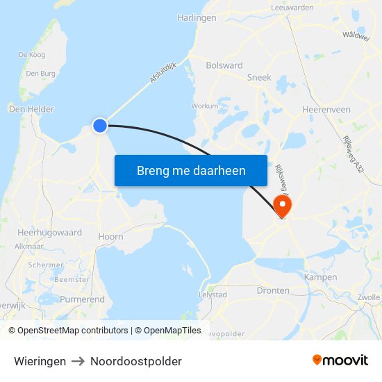 Wieringen to Noordoostpolder map