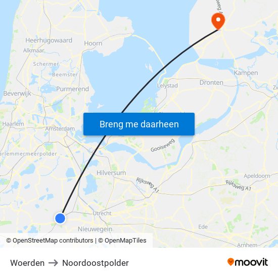 Woerden to Noordoostpolder map