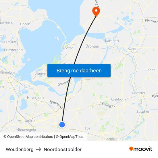 Woudenberg to Noordoostpolder map