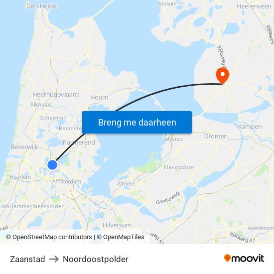 Zaanstad to Noordoostpolder map