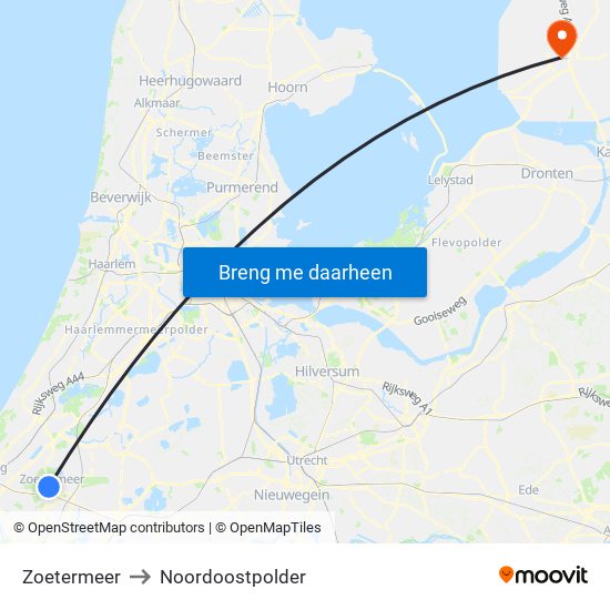 Zoetermeer to Noordoostpolder map