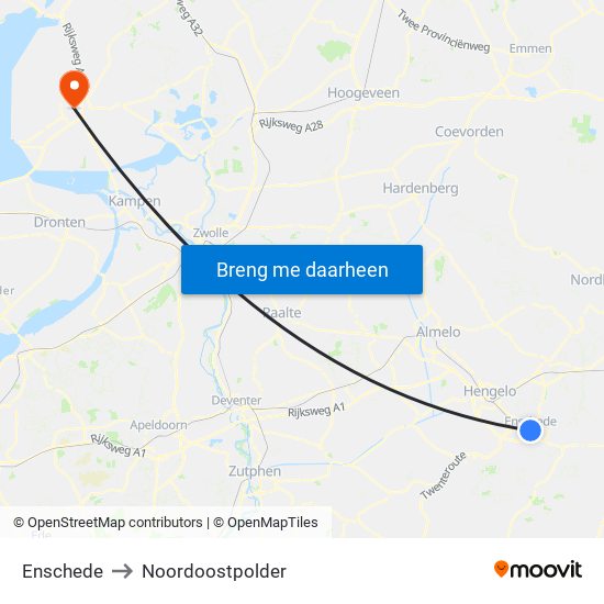 Enschede to Noordoostpolder map