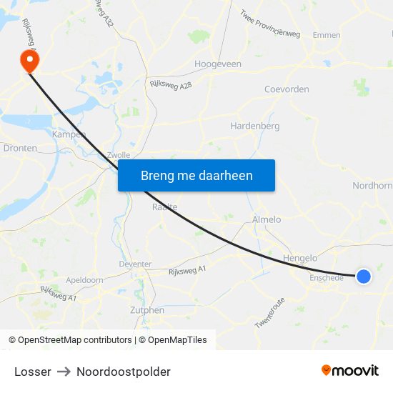 Losser to Noordoostpolder map