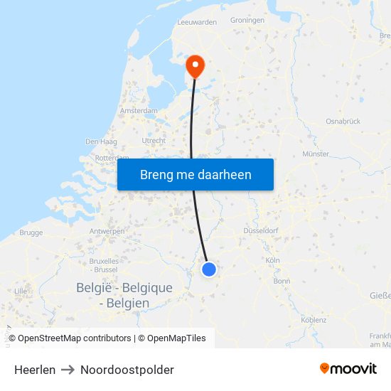 Heerlen to Noordoostpolder map