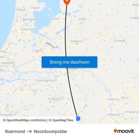Roermond to Noordoostpolder map