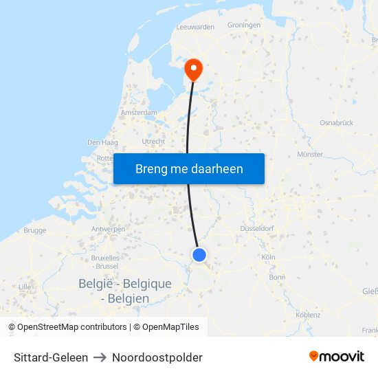 Sittard-Geleen to Noordoostpolder map