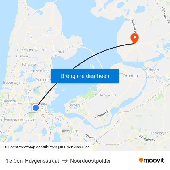 1e Con. Huygensstraat to Noordoostpolder map