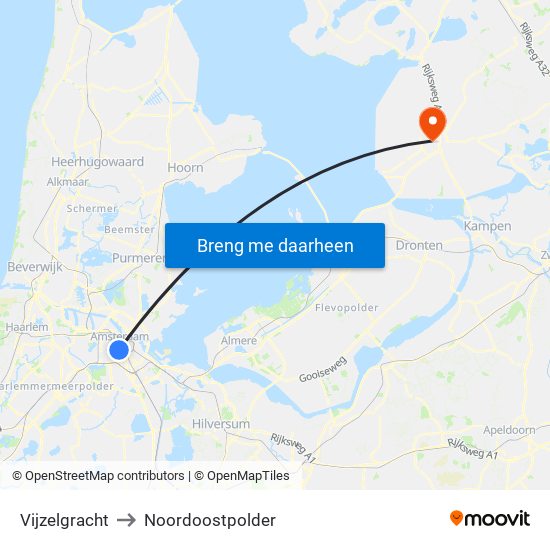 Vijzelgracht to Noordoostpolder map