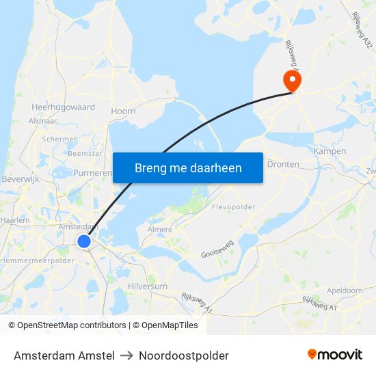 Amsterdam Amstel to Noordoostpolder map