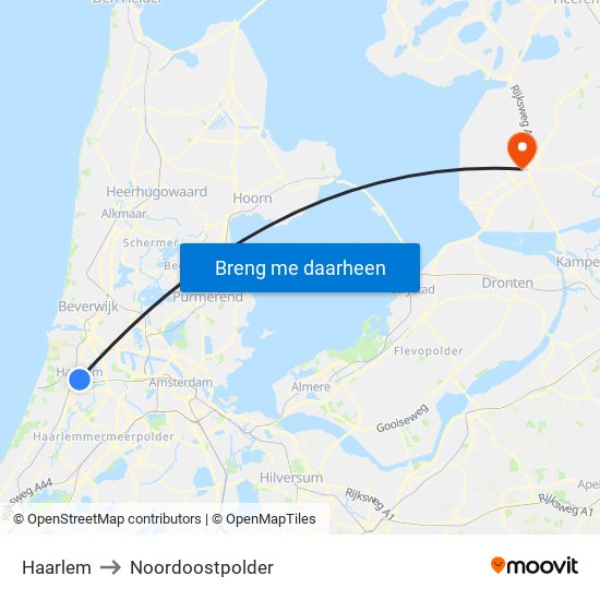 Haarlem to Noordoostpolder map