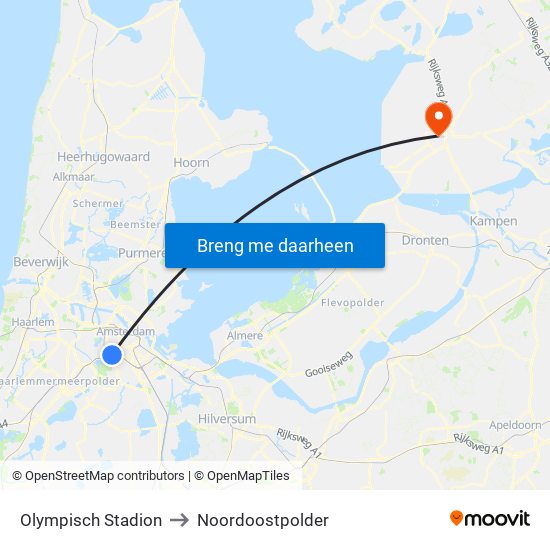 Olympisch Stadion to Noordoostpolder map