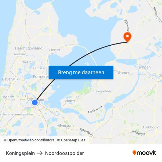 Koningsplein to Noordoostpolder map