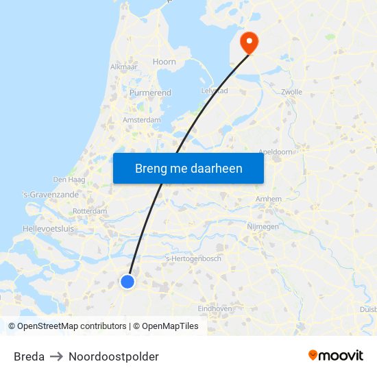 Breda to Noordoostpolder map