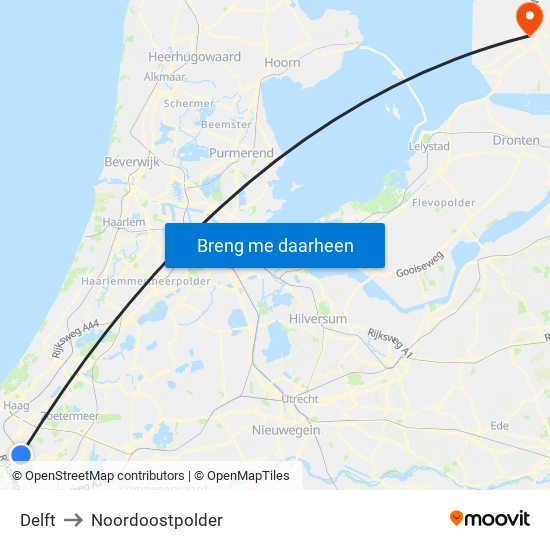 Delft to Noordoostpolder map