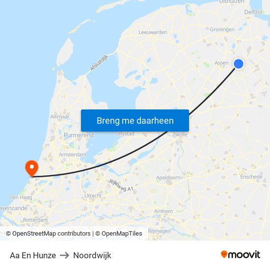 Aa En Hunze to Noordwijk map
