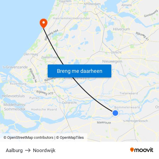 Aalburg to Noordwijk map