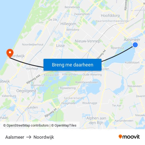 Aalsmeer to Noordwijk map
