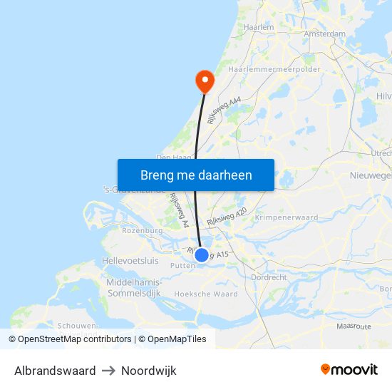 Albrandswaard to Noordwijk map