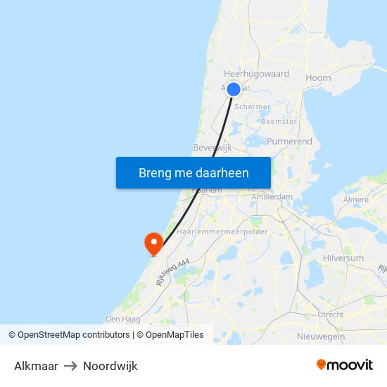 Alkmaar to Noordwijk map