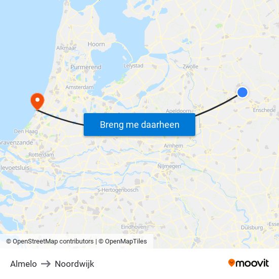 Almelo to Noordwijk map