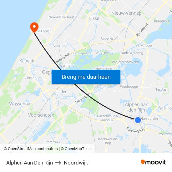 Alphen Aan Den Rijn to Noordwijk map