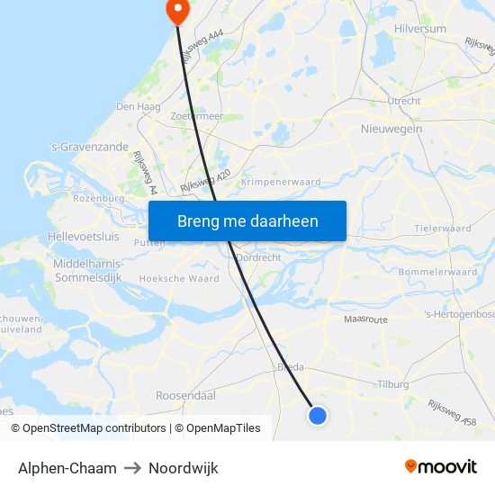 Alphen-Chaam to Noordwijk map