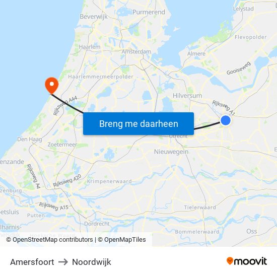 Amersfoort to Noordwijk map