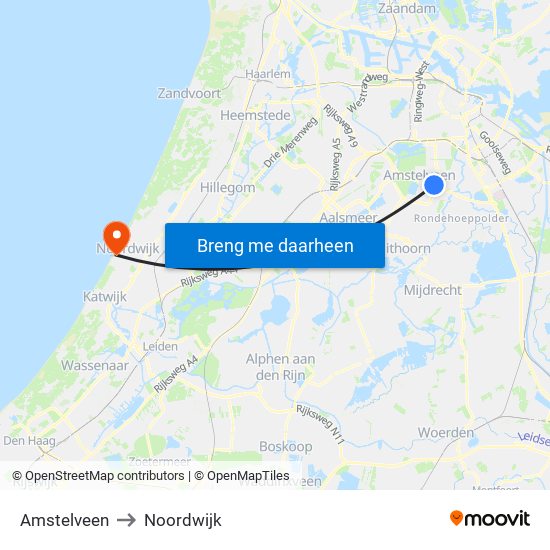 Amstelveen to Noordwijk map