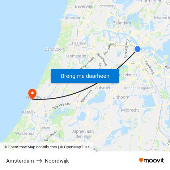 Amsterdam to Noordwijk map