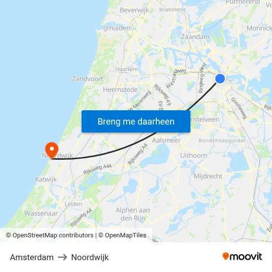 Amsterdam to Noordwijk map