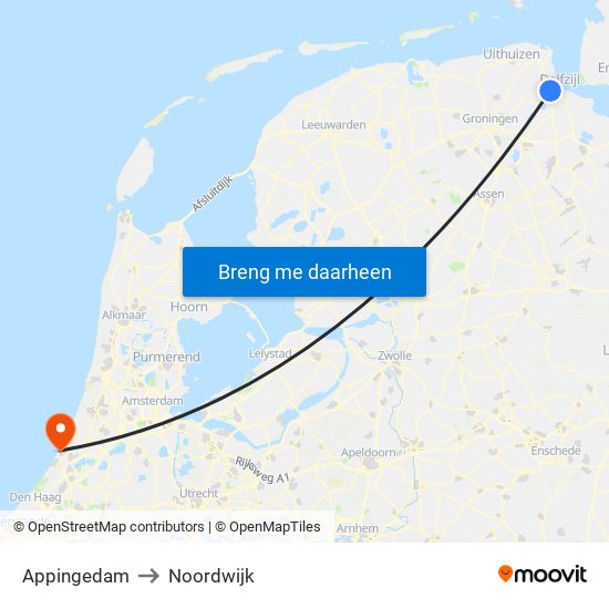 Appingedam to Noordwijk map
