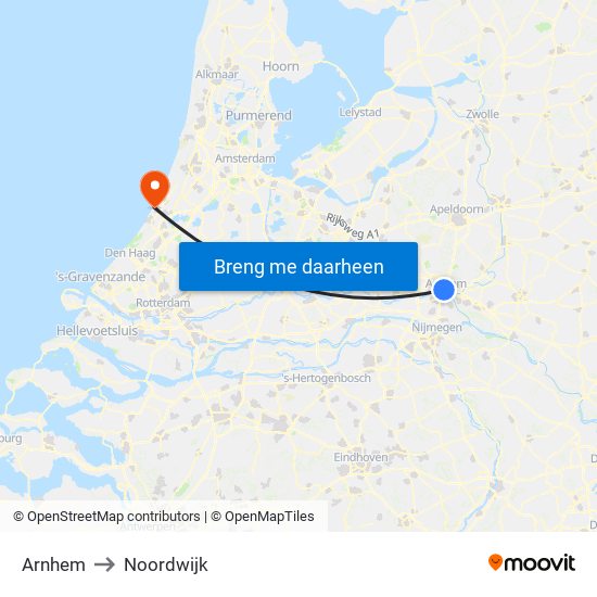 Arnhem to Noordwijk map