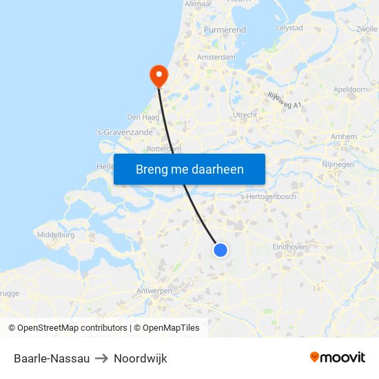 Baarle-Nassau to Noordwijk map