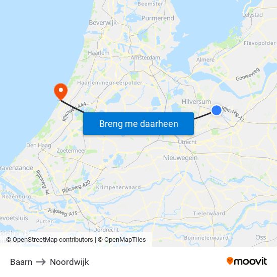 Baarn to Noordwijk map