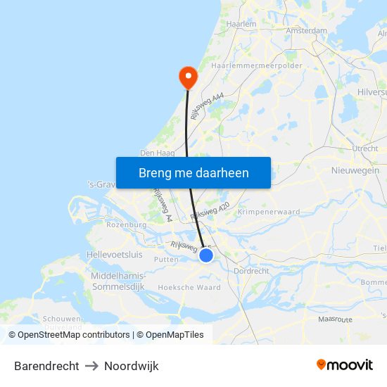 Barendrecht to Noordwijk map