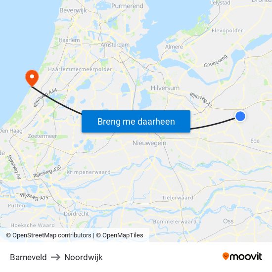 Barneveld to Noordwijk map