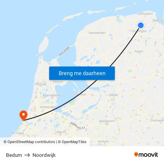 Bedum to Noordwijk map