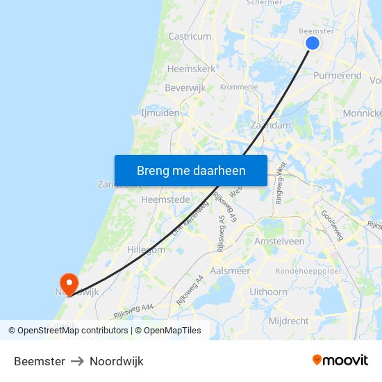 Beemster to Noordwijk map