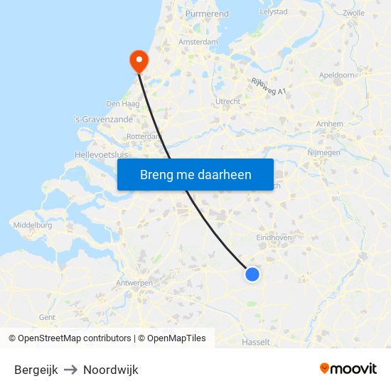 Bergeijk to Noordwijk map