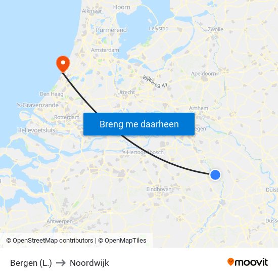 Bergen (L.) to Noordwijk map