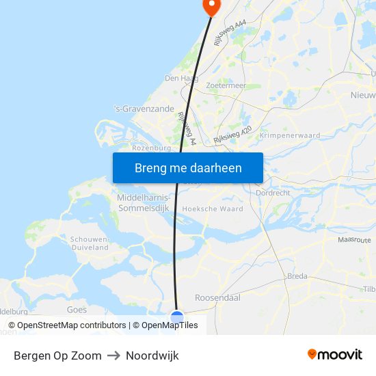 Bergen Op Zoom to Noordwijk map