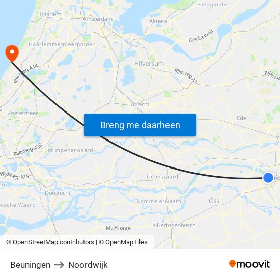 Beuningen to Noordwijk map