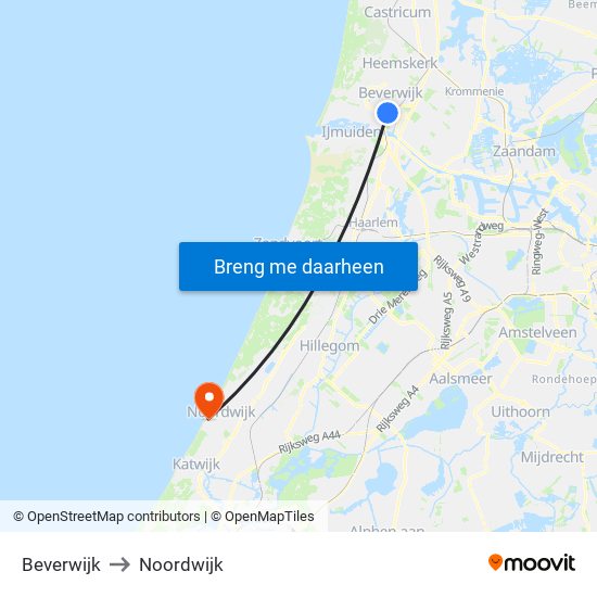 Beverwijk to Noordwijk map