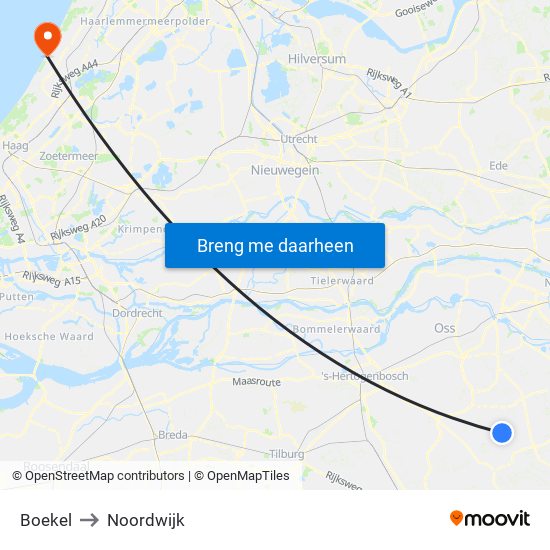 Boekel to Noordwijk map