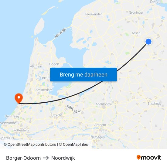 Borger-Odoorn to Noordwijk map